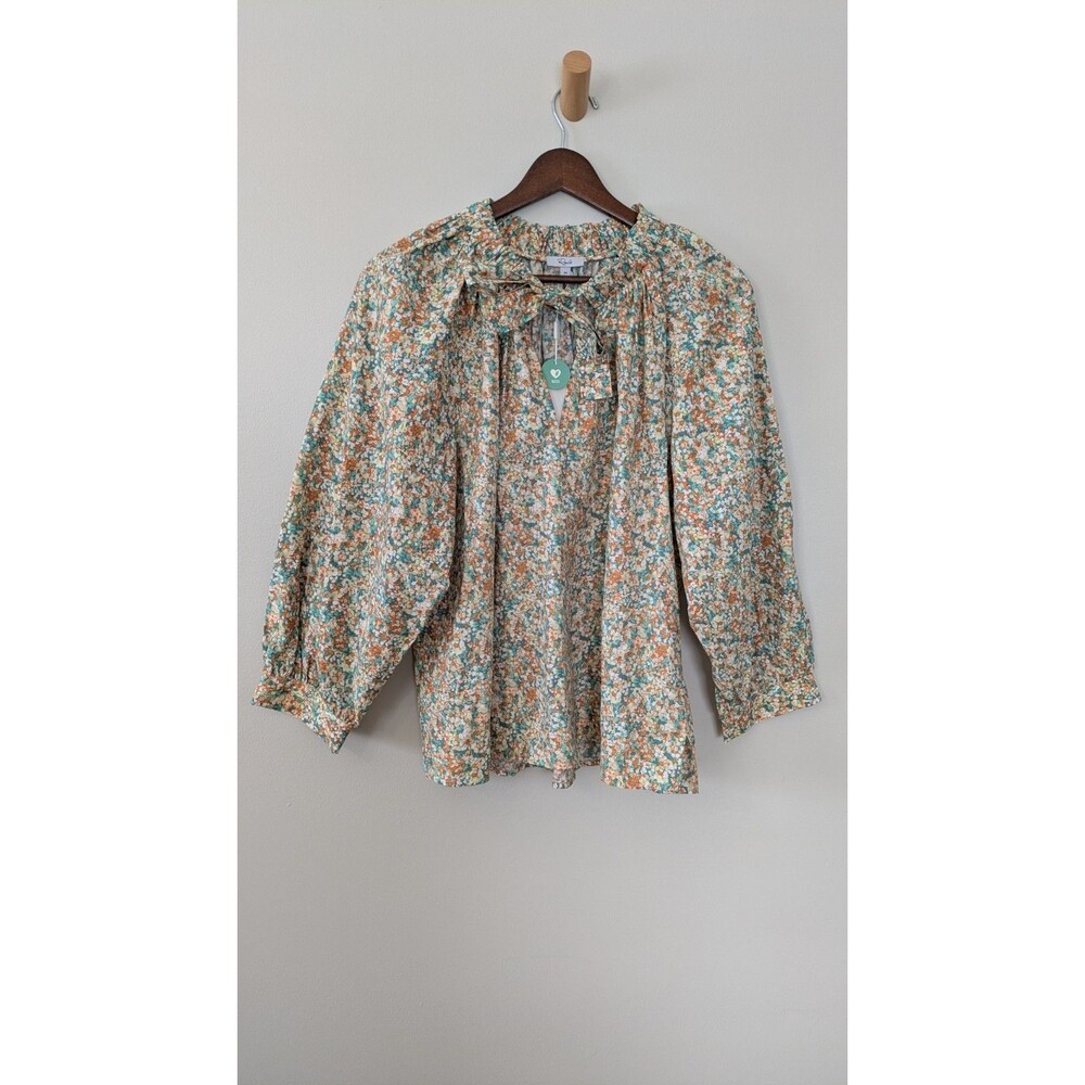 Rails Boho Peasant Top M Amal Ditzy Floral Puff Sleeve Sustainable Cotton Tencel